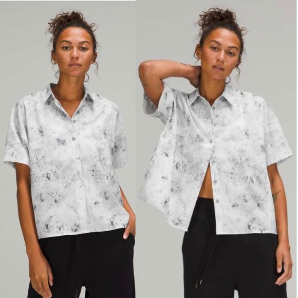 lululemon athletica Tops - Lululemon Full Day Ahead Short Sleeve Shirt Aquila Rhino Grey Size 8 Swift